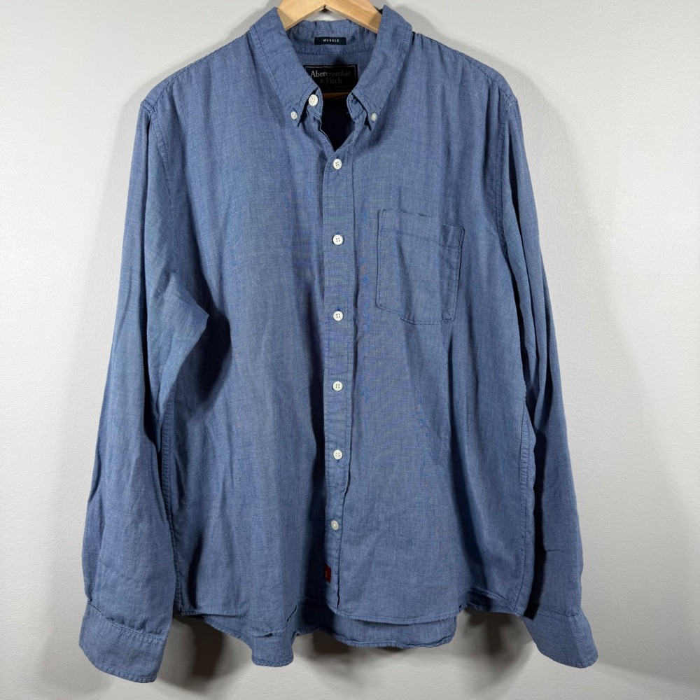 Y2K Abercrombie & Fitch Muscle Fit Button Up Shirt Blue XL